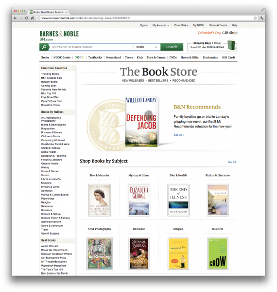 Barnes & Noble web site screen grab